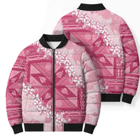 Bula Fiji Plumeria Tagimoucia Salusalu Pink Bomber Puffer Jacket Kaiviti Masi LT7 - Polynesian Pride