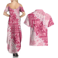 Bula Fiji Plumeria Tagimoucia Salusalu Pink Couples Matching Summer Maxi Dress and Hawaiian Shirt Kaiviti Masi LT7 - Polynesian Pride