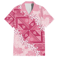 Bula Fiji Plumeria Tagimoucia Salusalu Pink Family Matching Off The Shoulder Long Sleeve Dress and Hawaiian Shirt Kaiviti Masi LT7 Dad's Shirt - Short Sleeve Pink - Polynesian Pride