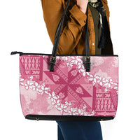 Bula Fiji Plumeria Tagimoucia Salusalu Pink Leather Tote Bag Kaiviti Masi LT7 - Polynesian Pride