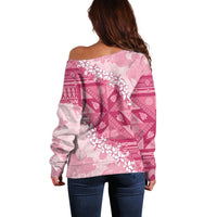 Bula Fiji Plumeria Tagimoucia Salusalu Pink Off Shoulder Sweater Kaiviti Masi LT7 - Polynesian Pride