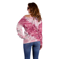 Bula Fiji Plumeria Tagimoucia Salusalu Pink Off Shoulder Sweater Kaiviti Masi LT7 - Polynesian Pride