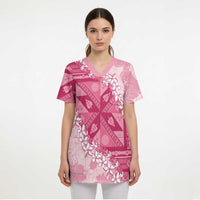Bula Fiji Plumeria Tagimoucia Salusalu Pink Scrub Top Kaiviti Masi LT7 - Polynesian Pride