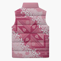 Bula Fiji Plumeria Tagimoucia Salusalu Pink Sleeveless Puffer Jacket Kaiviti Masi LT7 - Polynesian Pride