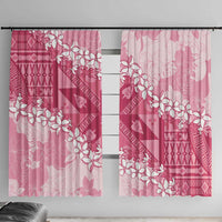 Bula Fiji Plumeria Tagimoucia Salusalu Pink Window Curtain Kaiviti Masi LT7 With Hooks Pink - Polynesian Pride