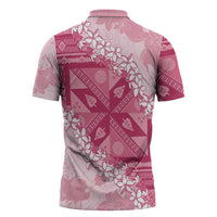 Bula Fiji Plumeria Tagimoucia Salusalu Pink Zipper Polo Shirt Kaiviti Masi LT7 - Polynesian Pride
