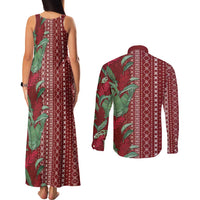 Women's Day Samoa Malu Tattoo Inspired Mix Teuila Couples Matching Tank Maxi Dress and Long Sleeve Button Shirt Scarlet LT7 - Polynesian Pride