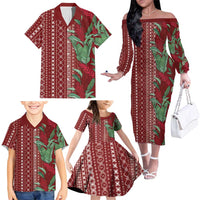 Women's Day Samoa Malu Tattoo Inspired Mix Teuila Family Matching Off The Shoulder Long Sleeve Dress and Hawaiian Shirt Scarlet LT7 - Polynesian Pride
