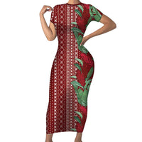 Women's Day Samoa Malu Tattoo Inspired Mix Teuila Family Matching Short Sleeve Bodycon Dress and Hawaiian Shirt Scarlet LT7 Mom's Dress Scarlet - Polynesian Pride