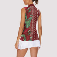 Women's Day Samoa Malu Tattoo Inspired Mix Teuila Women Sleeveless Polo Shirt Scarlet LT7 - Polynesian Pride