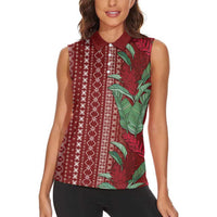 Women's Day Samoa Malu Tattoo Inspired Mix Teuila Women Sleeveless Polo Shirt Scarlet LT7 - Polynesian Pride