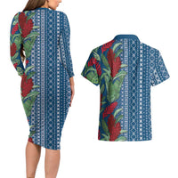 Women's Day Samoa Malu Tattoo Inspired Mix Teuila Couples Matching Long Sleeve Bodycon Dress and Hawaiian Shirt Royal Blue LT7 - Polynesian Pride