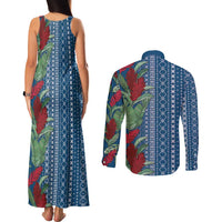 Women's Day Samoa Malu Tattoo Inspired Mix Teuila Couples Matching Tank Maxi Dress and Long Sleeve Button Shirt Royal Blue LT7 - Polynesian Pride