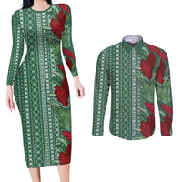 Women's Day Samoa Malu Tattoo Inspired Mix Teuila Couples Matching Long Sleeve Bodycon Dress and Long Sleeve Button Shirt Sage Green LT7 Sage Green - Polynesian Pride