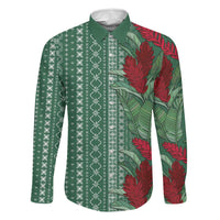 Women's Day Samoa Malu Tattoo Inspired Mix Teuila Family Matching Long Sleeve Bodycon Dress and Hawaiian Shirt Sage Green LT7 Dad's Shirt - Long Sleeve Sage Green - Polynesian Pride
