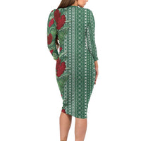 Women's Day Samoa Malu Tattoo Inspired Mix Teuila Family Matching Long Sleeve Bodycon Dress and Hawaiian Shirt Sage Green LT7 - Polynesian Pride