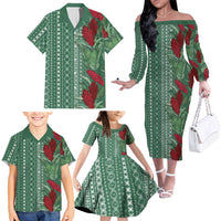 Women's Day Samoa Malu Tattoo Inspired Mix Teuila Family Matching Off The Shoulder Long Sleeve Dress and Hawaiian Shirt Sage Green LT7 - Polynesian Pride