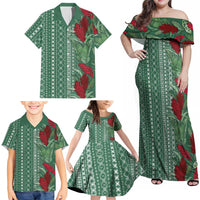 Women's Day Samoa Malu Tattoo Inspired Mix Teuila Family Matching Off Shoulder Maxi Dress and Hawaiian Shirt Sage Green LT7 - Polynesian Pride