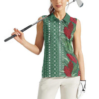 Women's Day Samoa Malu Tattoo Inspired Mix Teuila Women Sleeveless Polo Shirt Sage Green LT7 - Polynesian Pride