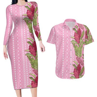 Women's Day Samoa Malu Tattoo Inspired Mix Teuila Couples Matching Long Sleeve Bodycon Dress and Hawaiian Shirt Rose Pink LT7 Rose Pink - Polynesian Pride