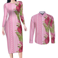 Women's Day Samoa Malu Tattoo Inspired Mix Teuila Couples Matching Long Sleeve Bodycon Dress and Long Sleeve Button Shirt Rose Pink LT7 Rose Pink - Polynesian Pride