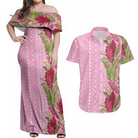 Women's Day Samoa Malu Tattoo Inspired Mix Teuila Couples Matching Off Shoulder Maxi Dress and Hawaiian Shirt Rose Pink LT7 Rose Pink - Polynesian Pride