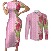 Women's Day Samoa Malu Tattoo Inspired Mix Teuila Couples Matching Short Sleeve Bodycon Dress and Long Sleeve Button Shirt Rose Pink LT7 Rose Pink - Polynesian Pride