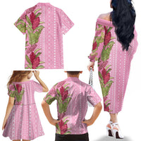 Women's Day Samoa Malu Tattoo Inspired Mix Teuila Family Matching Off The Shoulder Long Sleeve Dress and Hawaiian Shirt Rose Pink LT7 - Polynesian Pride