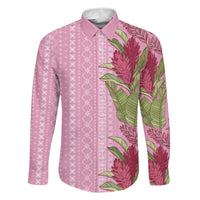 Women's Day Samoa Malu Tattoo Inspired Mix Teuila Family Matching Puletasi and Hawaiian Shirt Rose Pink LT7 Dad's Shirt - Long Sleeve Rose Pink - Polynesian Pride