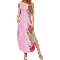 Women's Day Samoa Malu Tattoo Inspired Mix Teuila Family Matching Summer Maxi Dress and Hawaiian Shirt Rose Pink LT7 Mom's Dress Rose Pink - Polynesian Pride