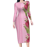 Women's Day Samoa Malu Tattoo Inspired Mix Teuila Long Sleeve Bodycon Dress Rose Pink
