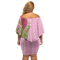 Women's Day Samoa Malu Tattoo Inspired Mix Teuila Off Shoulder Short Dress Rose Pink