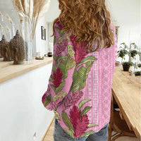 Women's Day Samoa Malu Tattoo Inspired Mix Teuila Women Casual Shirt Rose Pink
