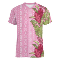 Women's Day Samoa Malu Tattoo Inspired Mix Teuila Women V-Neck T-Shirt Rose Pink LT7 Female Rose Pink - Polynesian Pride