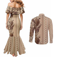 Women's Day Samoa Malu Tattoo Inspired Mix Teuila Couples Matching Mermaid Dress and Long Sleeve Button Shirt Vintage Tapa LT7 - Polynesian Pride