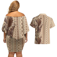 Women's Day Samoa Malu Tattoo Inspired Mix Teuila Couples Matching Off Shoulder Short Dress and Hawaiian Shirt Vintage Tapa LT7 - Polynesian Pride
