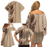 Women's Day Samoa Malu Tattoo Inspired Mix Teuila Family Matching Off Shoulder Short Dress and Hawaiian Shirt Vintage Tapa LT7 - Polynesian Pride