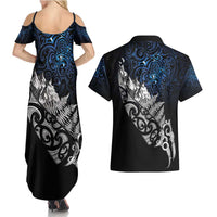 Maori Matariki Couples Matching Summer Maxi Dress and Hawaiian Shirt Landscape Styled Fern - Galaxy LT7 - Polynesian Pride