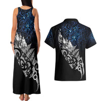 Maori Matariki Couples Matching Tank Maxi Dress and Hawaiian Shirt Landscape Styled Fern - Galaxy LT7 - Polynesian Pride
