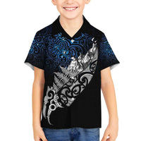 Maori Matariki Family Matching Off The Shoulder Long Sleeve Dress and Hawaiian Shirt Landscape Styled Fern - Galaxy LT7 Son's Shirt Black - Polynesian Pride