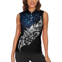 Maori Matariki Women Sleeveless Polo Shirt Landscape Styled Fern - Galaxy LT7 - Polynesian Pride