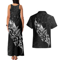 Maori Matariki Couples Matching Tank Maxi Dress and Hawaiian Shirt Landscape Styled Fern - Monochrome LT7 - Polynesian Pride