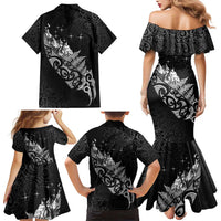Maori Matariki Family Matching Mermaid Dress and Hawaiian Shirt Landscape Styled Fern - Monochrome LT7 - Polynesian Pride