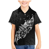 Maori Matariki Family Matching Mermaid Dress and Hawaiian Shirt Landscape Styled Fern - Monochrome LT7 Son's Shirt Black - Polynesian Pride