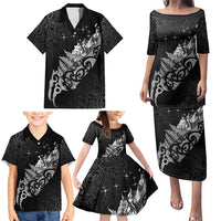 Maori Matariki Family Matching Puletasi and Hawaiian Shirt Landscape Styled Fern - Monochrome LT7 - Polynesian Pride