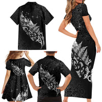 Maori Matariki Family Matching Short Sleeve Bodycon Dress and Hawaiian Shirt Landscape Styled Fern - Monochrome LT7 - Polynesian Pride