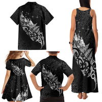 Maori Matariki Family Matching Tank Maxi Dress and Hawaiian Shirt Landscape Styled Fern - Monochrome LT7 - Polynesian Pride