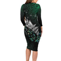 Maori Matariki Family Matching Long Sleeve Bodycon Dress and Hawaiian Shirt Landscape Styled Fern - Paua Shell LT7 - Polynesian Pride