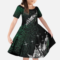 Maori Matariki Family Matching Puletasi and Hawaiian Shirt Landscape Styled Fern - Paua Shell LT7 Daughter's Dress Green - Polynesian Pride