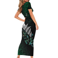Maori Matariki Family Matching Short Sleeve Bodycon Dress and Hawaiian Shirt Landscape Styled Fern - Paua Shell LT7 - Polynesian Pride